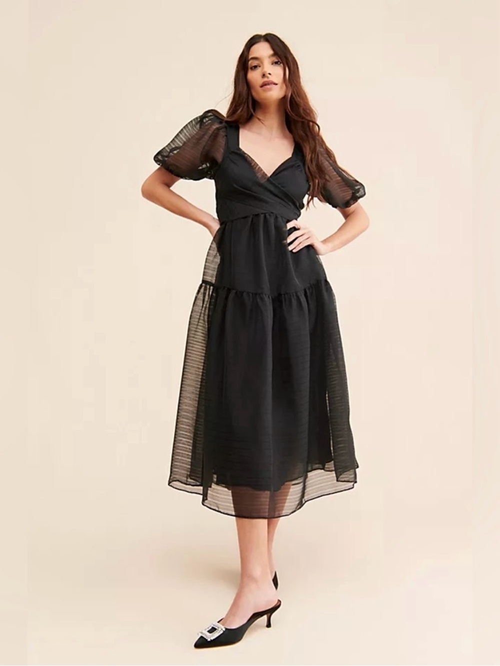 Free People Hailey Balloon Sleeves Tie Midi Dress